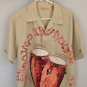 NWT Havanera Co. Bongo Drums Hawaiian Style Button down Mens Short Sleeve Shirt